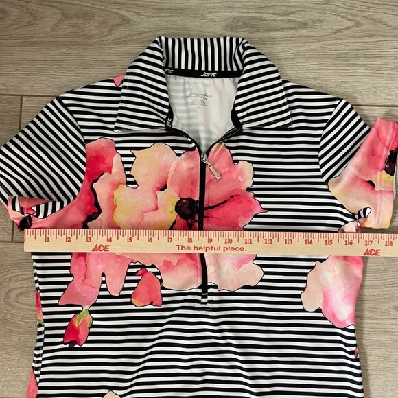 JOFIT $86 Black & White Floral 1/4 Zip Activewear Athletic Stretch Top Size XS - Picture 4 of 6